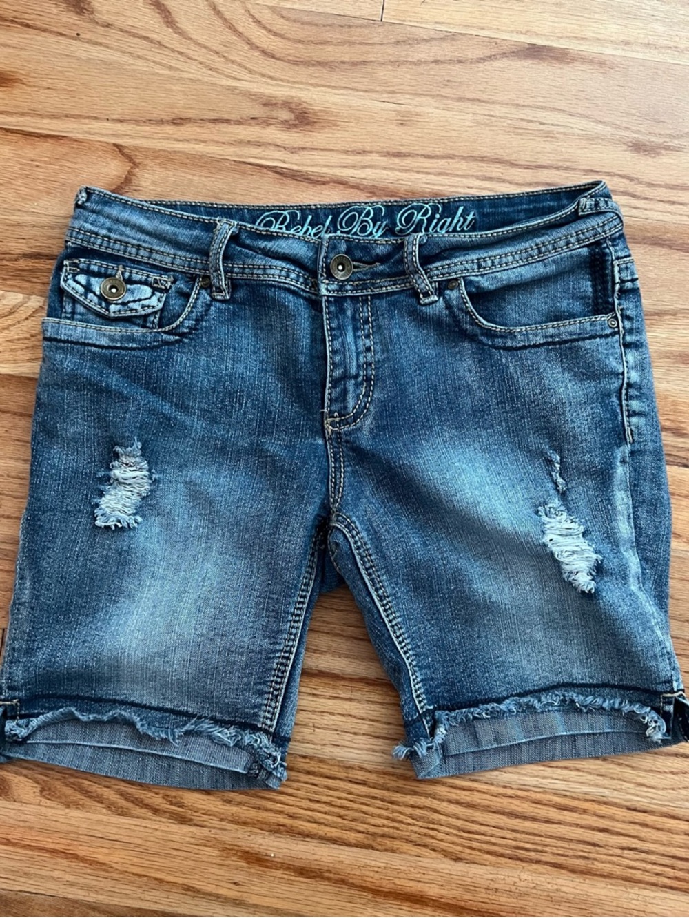 Rebel By Right Dark Blue Distressed Denim Jean Shorts
